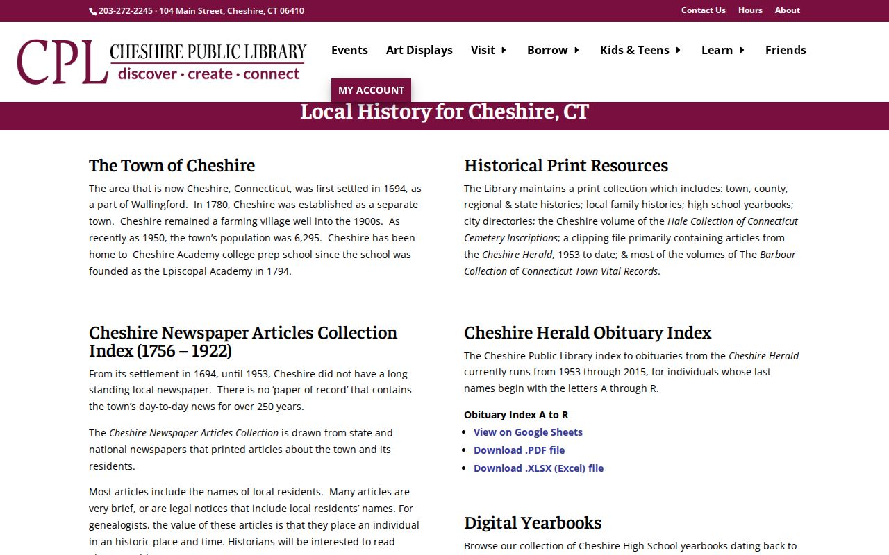 Cheshire city directory local-history collection at the public library