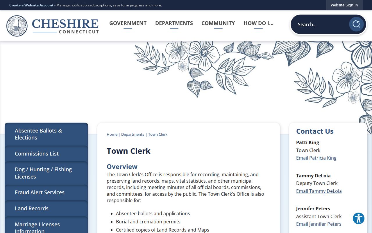 Cheshire residents directory Town Clerk records hub