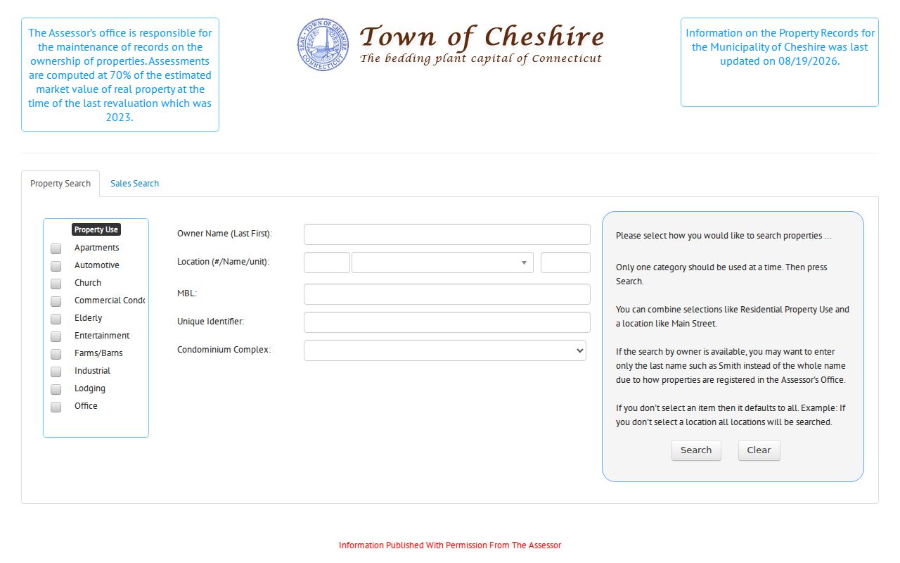 Cheshire residents directory assessor property search
