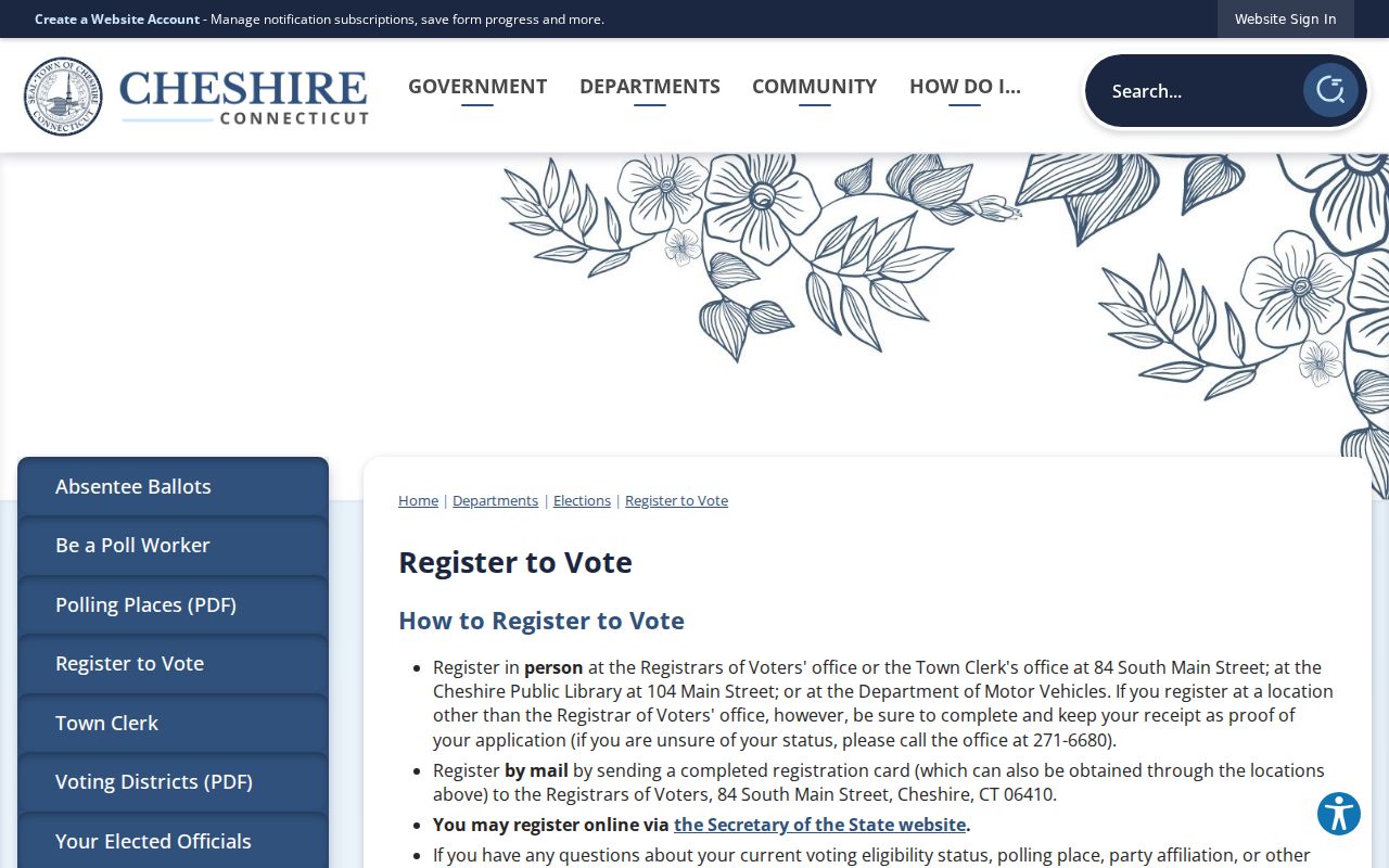 Cheshire resident lookup local voter registration route