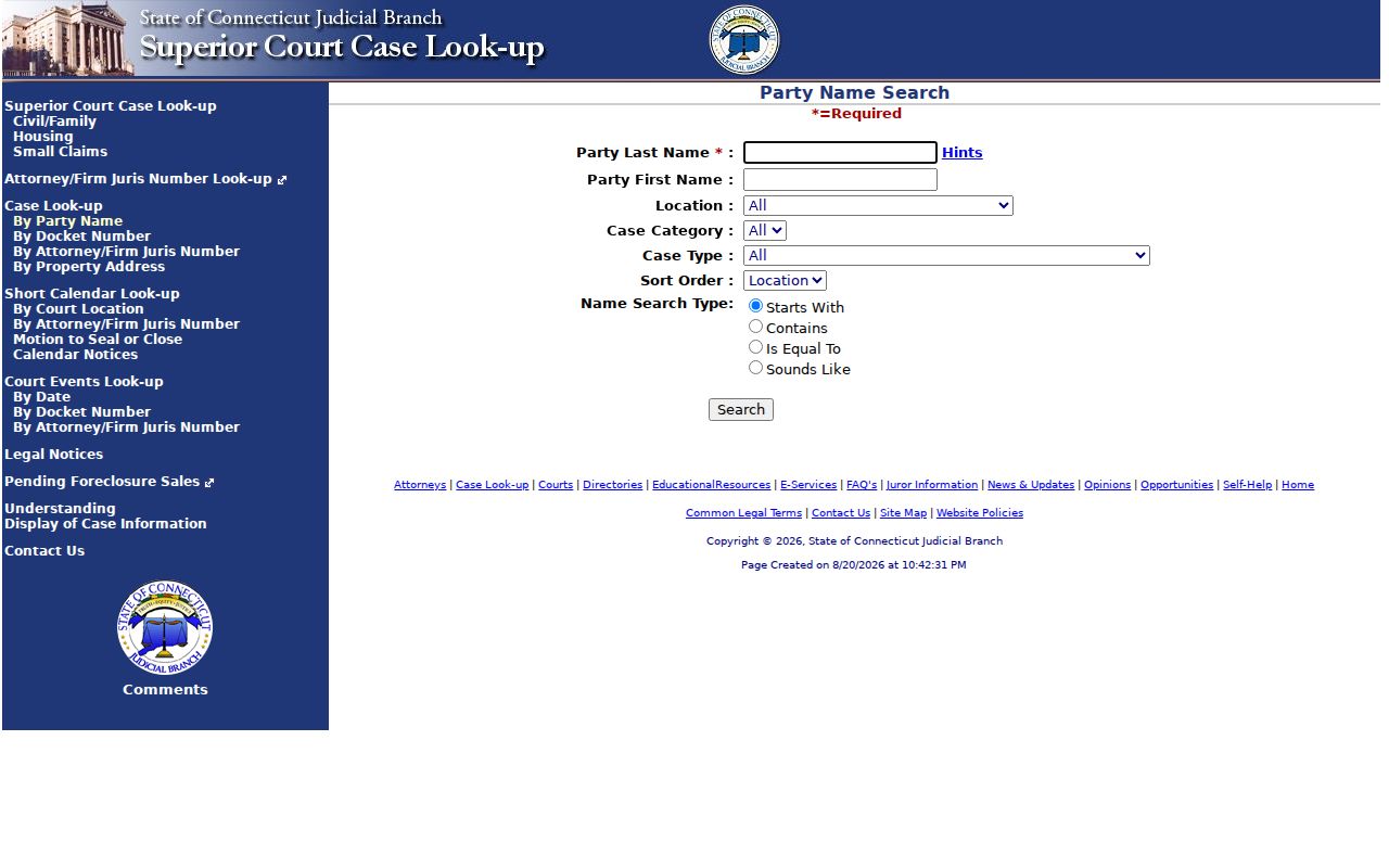 Cheshire resident lookup court party-name search fields