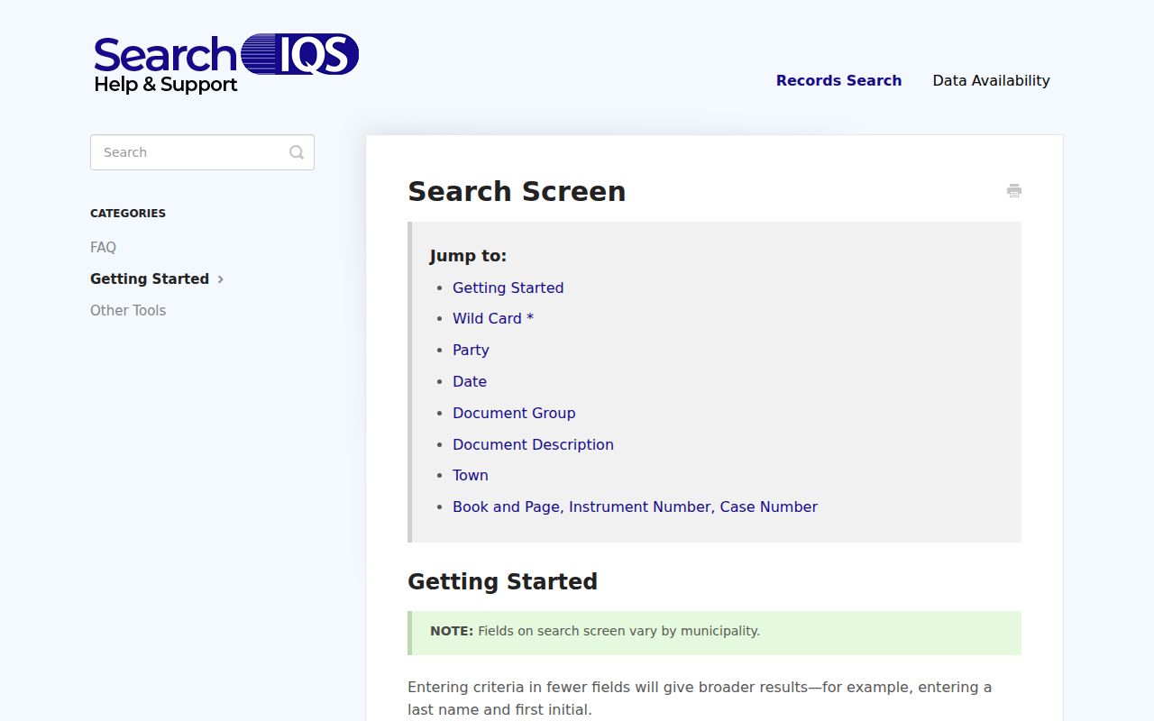 Cheshire street directory SearchIQS deed search controls