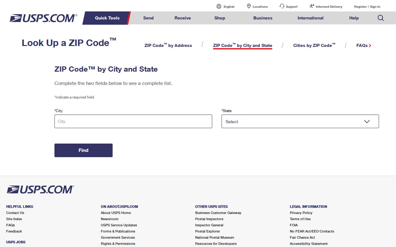 Cheshire ZIP code USPS address lookup screen